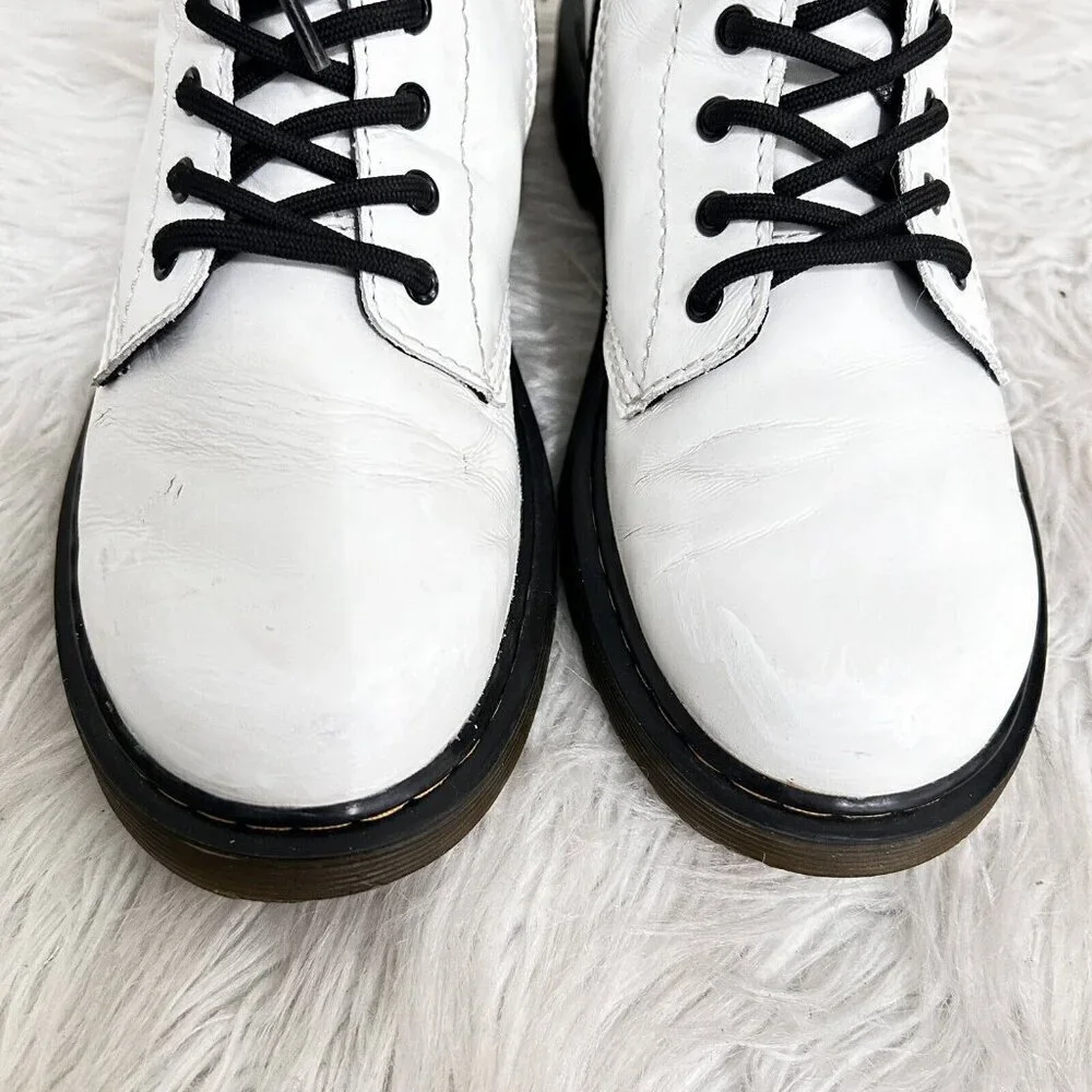 Dr. Martens 1460J Combat Boots Youth Size 3 US White‎ Leather Lace Up Side Zip